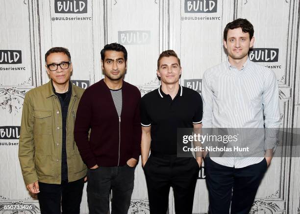 Fred Armisen, Kumail Nanjiani, Dave Franco and Zach Woods visit the Build Series to discuss the animated film "The LEGO Ninjago Movie" at Build...