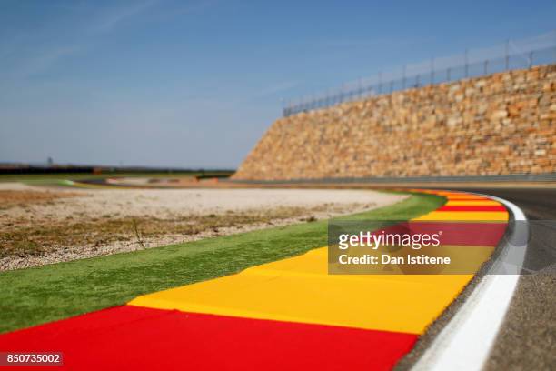 General view of the iconic stone wall at turn 13 during previews for the MotoGP of Aragon at Motorland Aragon Circuit on September 21, 2017 in...