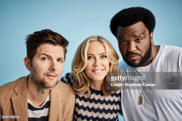 Actors Adam Scott, Ally Walker and Craig Robinson from Ghosted are photographed for Entertainment Weekly Magazine on July 20, 2017 at Comic Con in...