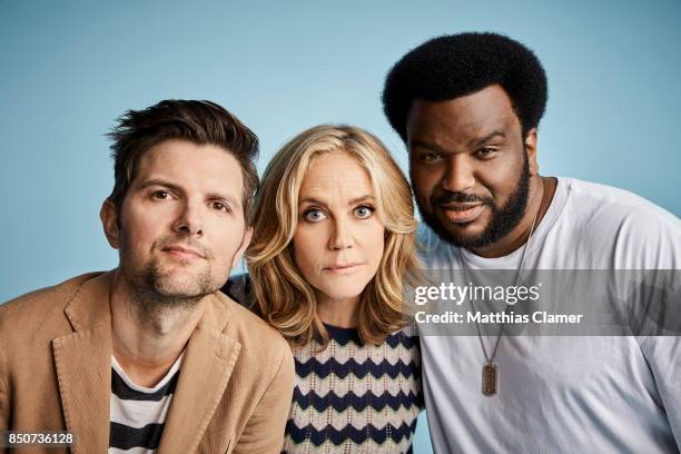 Actors Adam Scott, Ally Walker and Craig Robinson from Ghosted are photographed for Entertainment Weekly Magazine on July 20, 2017 at Comic Con in...