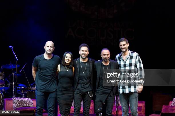 Gian Marco, Becky G, guest, Mario Domm and Melendi attend the Latin GRAMMY Acoustic Sessions With Becky G, Camila And Melendi at The Novo by...