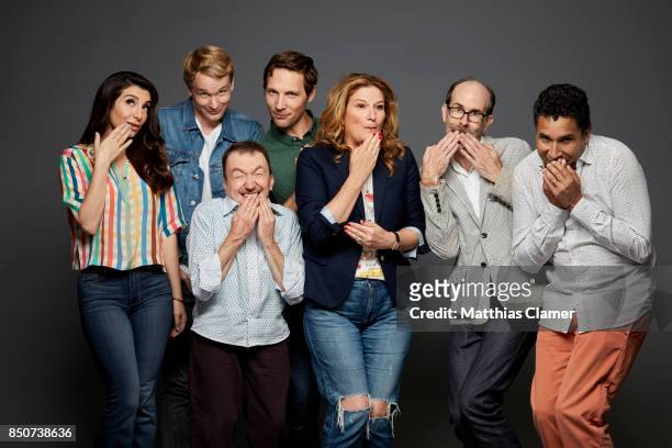 Actors Nasim Pedrad, Bjorn Gustafsson, Ken Hall, Michael Cassidy, Ana Gasteyer, Brian Huskey and Oscar Nunez from People of Earth are photographed...