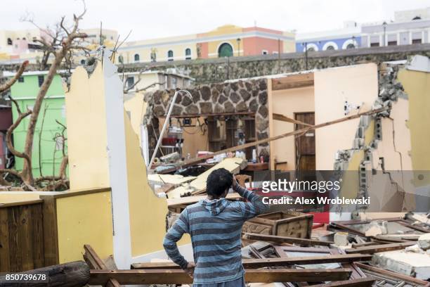 Damaged homes in the La Perla neighborhood the day after Hurricane Maria made landfall on September 21, 2017 in San Juan, Puerto Rico. The majority...
