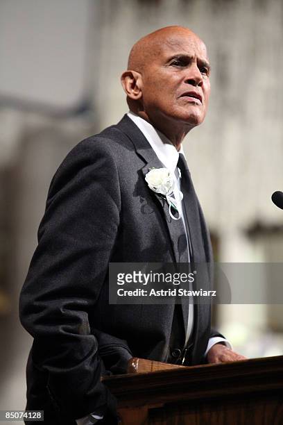 Actor Harry Belafonte attends the memorial celebration for Odetta at Riverside Church on February 24, 2009 in New York City.