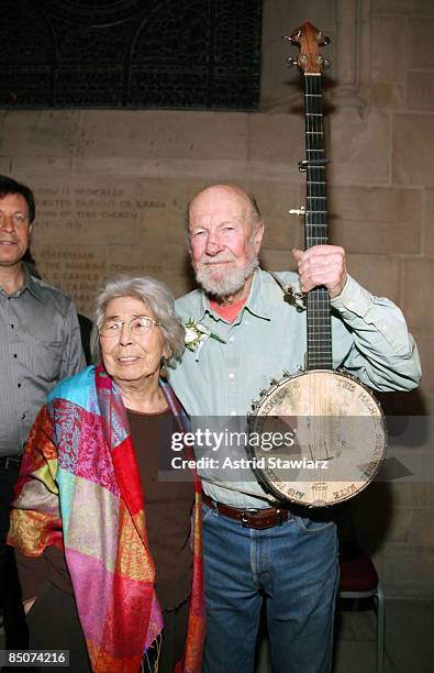 Musician Pete Seeger and wife Toshi Seeger attend the memorial celebration for Odetta at Riverside Church on February 24, 2009 in New York City.