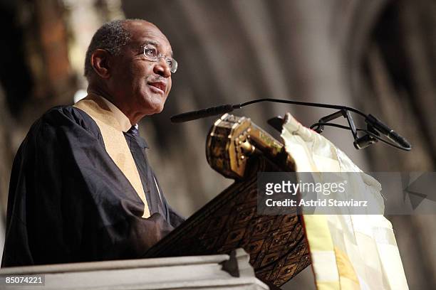Reverend James Forbes attends the memorial celebration for Odetta at Riverside Church on February 24, 2009 in New York City.