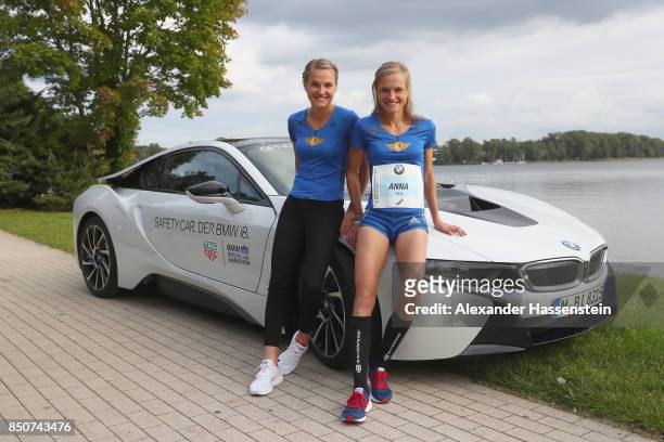 Anna Hahner attends with her sister Lisa Hahner a photo call at Seestrasse Bad Saarow on September 21, 2017 in Bad Saarow, Germany.