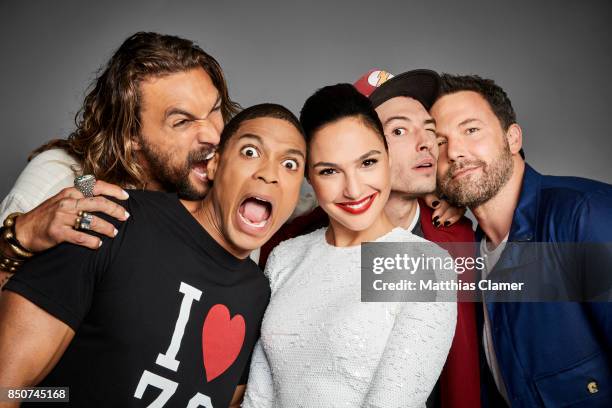 Actors Jason Momoa, Ray Fisher, Gal Gadot, Ezra Miller, and Ben Affleck from Justice League are photographed for Entertainment Weekly Magazine on...