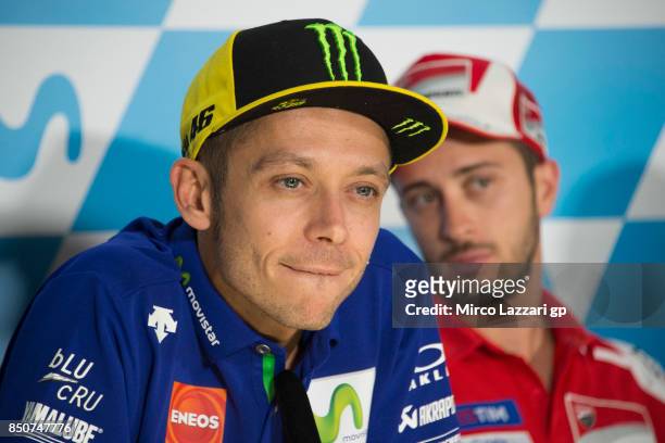 Valentino Rossi of Italy and Movistar Yamaha MotoGP looks on during the press conference during the MotoGP of Aragon - Previews at Motorland Aragon...