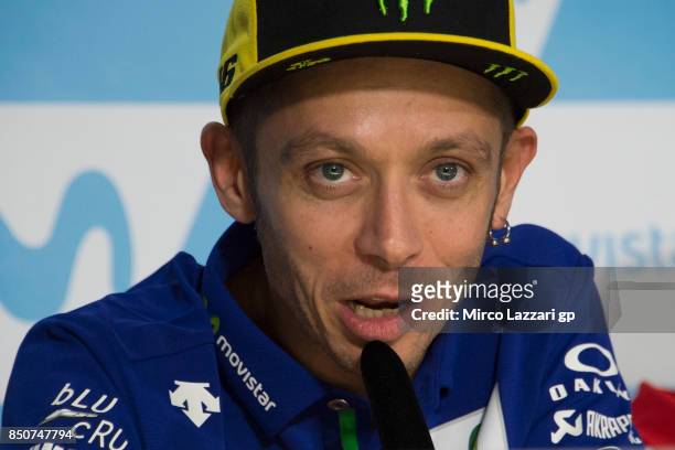 Valentino Rossi of Italy and Movistar Yamaha MotoGP speaks during the press conference during the MotoGP of Aragon - Previews at Motorland Aragon...