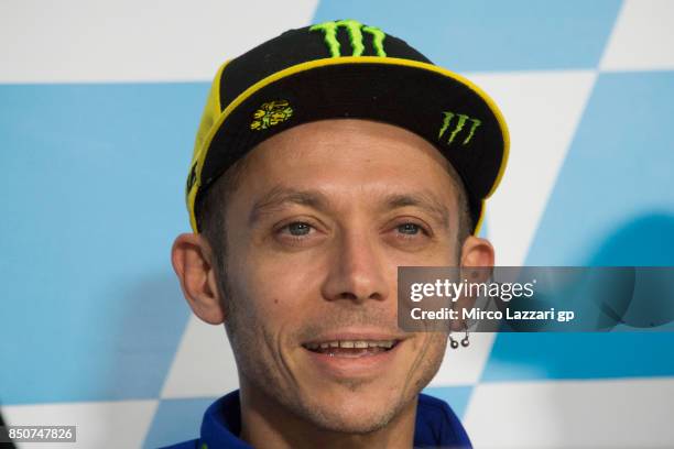 Valentino Rossi of Italy and Movistar Yamaha MotoGP speaks during the press conference during the MotoGP of Aragon - Previews at Motorland Aragon...