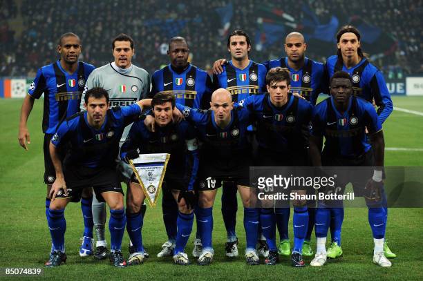 Inter Milan line up during the UEFA Champions League, Round of Last 16, First Leg match between Inter Milan and Manchester United at the San Siro...