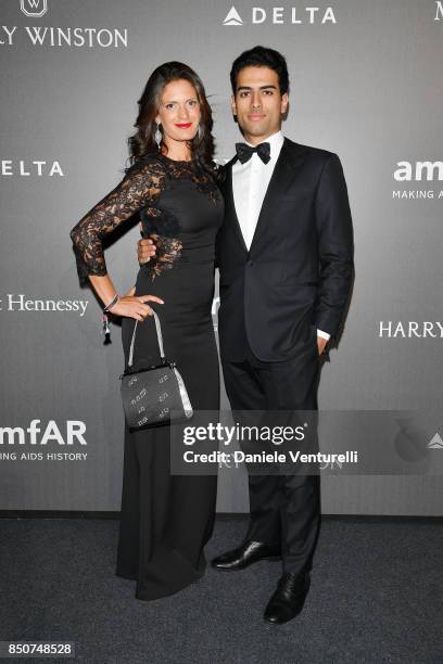 Veronica Berti and Amos Bocelli walks the red carpet of amfAR Gala Milano on September 21, 2017 in Milan, Italy.