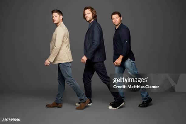 Actors Jensen Ackles, Jared Padalecki and Misha Collins from Supernatural are photographed for Entertainment Weekly Magazine on July 21, 2017 at...