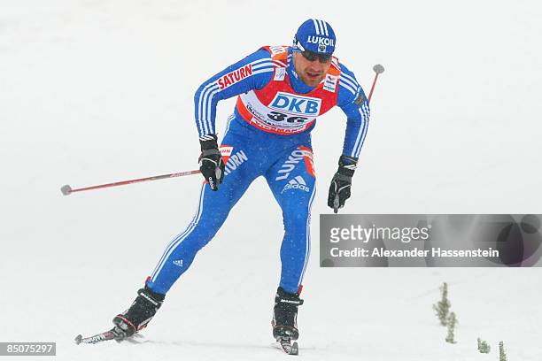 Alexei Petukhov of Russia competes during the Men's Cross Country Sprint Qualification race at the FIS Nordic World Ski Championships 2009 on...
