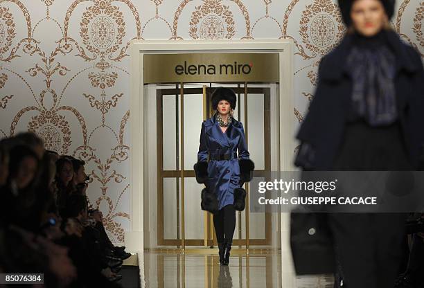 Model presents a creation as part of Italian fashion house Elena Miro Fall/Winter 2009-2010 ready-to-wear collection on February 25, 2009 during the...