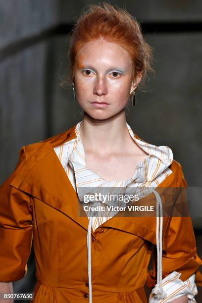 Model walks the runway at the Palmer Harding Ready to Wear Spring/Summer 2018 fashion show during London Fashion Week September 2017 on September 19,...