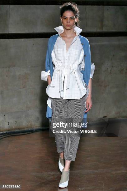 Model walks the runway at the Palmer Harding Ready to Wear Spring/Summer 2018 fashion show during London Fashion Week September 2017 on September 19,...