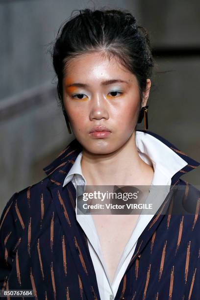 Model walks the runway at the Palmer Harding Ready to Wear Spring/Summer 2018 fashion show during London Fashion Week September 2017 on September 19,...