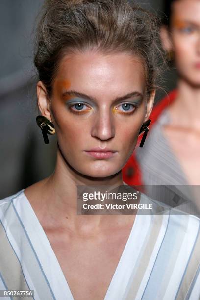 Model walks the runway at the Palmer Harding Ready to Wear Spring/Summer 2018 fashion show during London Fashion Week September 2017 on September 19,...