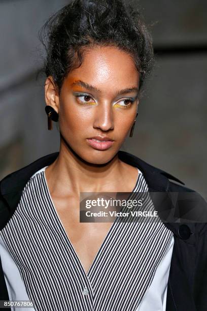 Model walks the runway at the Palmer Harding Ready to Wear Spring/Summer 2018 fashion show during London Fashion Week September 2017 on September 19,...