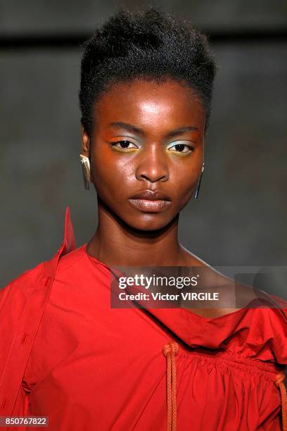 Model walks the runway at the Palmer Harding Ready to Wear Spring/Summer 2018 fashion show during London Fashion Week September 2017 on September 19,...