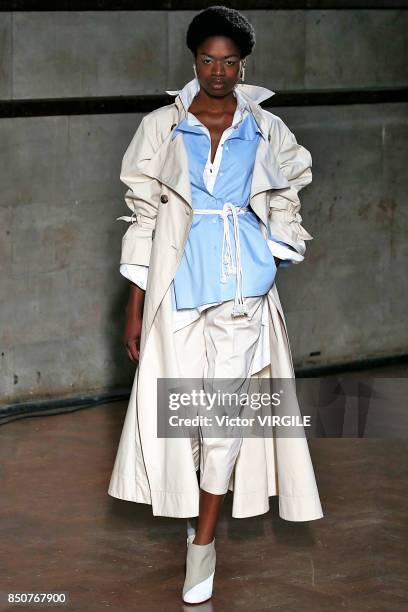 Model walks the runway at the Palmer Harding Ready to Wear Spring/Summer 2018 fashion show during London Fashion Week September 2017 on September 19,...