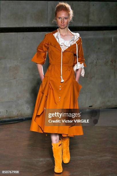 Model walks the runway at the Palmer Harding Ready to Wear Spring/Summer 2018 fashion show during London Fashion Week September 2017 on September 19,...