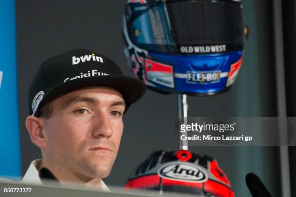 Xavier Simeon of Belgium looks on during the press conference during the MotoGP of Aragon - Previews at Motorland Aragon Circuit on September 21,...