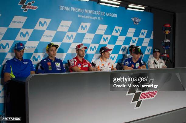 The Xavier Simeon of Belgium look on during the press conference during the MotoGP of Aragon - Previews at Motorland Aragon Circuit on September 21,...