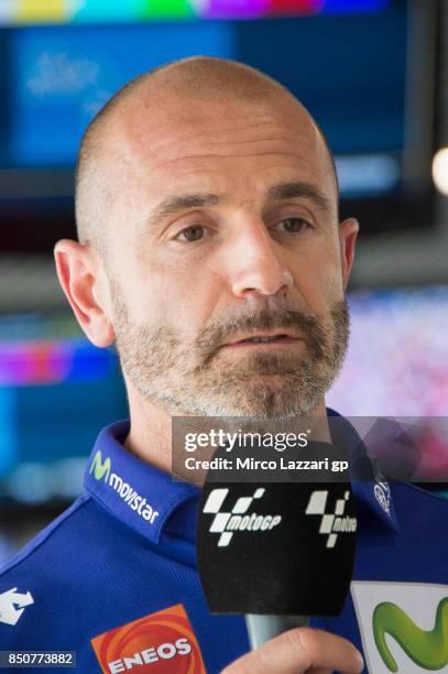 Maio Meregalli of Italy and Movistar Yamaha MotoGP speaks with journalists before the press conference during the MotoGP of Aragon - Previews at...