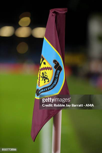 Corner flag at Turf Moor, the home stadium of Burnley during the Carabao Cup Third Round match between Burnley and Leeds United at Turf Moor on...