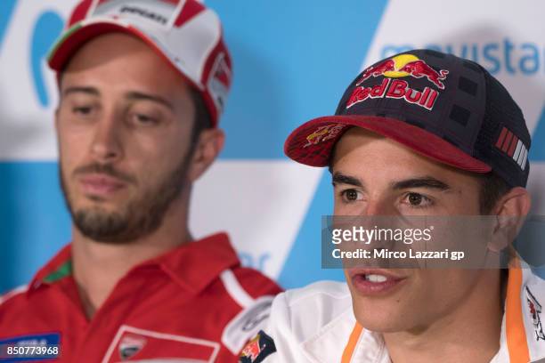 Marc Marquez of Spain and Repsol Honda Team speaks during the press conference during the MotoGP of Aragon - Previews at Motorland Aragon Circuit on...