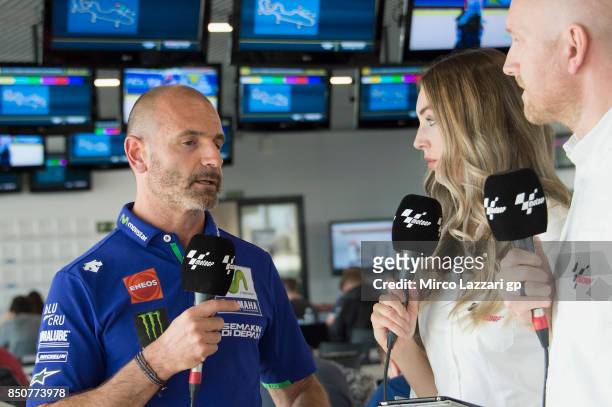 Maio Meregalli of Italy and Movistar Yamaha MotoGP speaks with journalists before the press conference during the MotoGP of Aragon - Previews at...