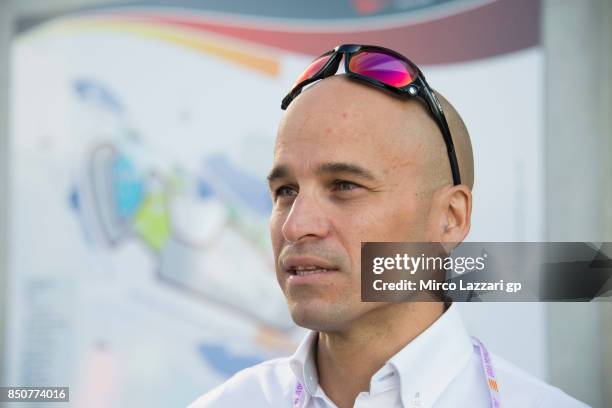 Santiago Abad of Spain speaks in paddock during the MotoGP of Aragon - Previews at Motorland Aragon Circuit on September 21, 2017 in Alcaniz, Spain.