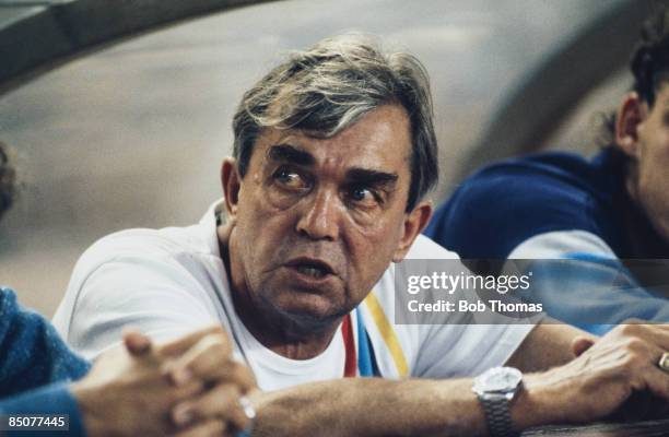 Former footballer Ernst Happel , the coach of Hamburger SV, circa 1985.
