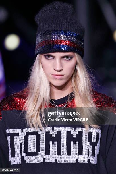 Model walks the runway at the Tommy Hilfiger Ready to Wear Spring/Summer 2018 fashion show during London Fashion Week September 2017 on September 19,...