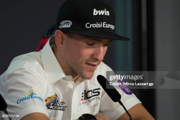 Xavier Simeon of Belgium speaks during the press conference during the MotoGP of Aragon - Previews at Motorland Aragon Circuit on September 21, 2017...