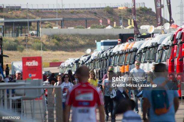 Fans walk in paddock during the MotoGP of Aragon - Previews at Motorland Aragon Circuit on September 21, 2017 in Alcaniz, Spain.