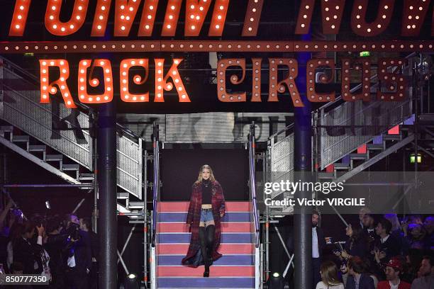 Gigi Hadid walks the runway at the Tommy Hilfiger Ready to Wear Spring/Summer 2018 fashion show during London Fashion Week September 2017 on...