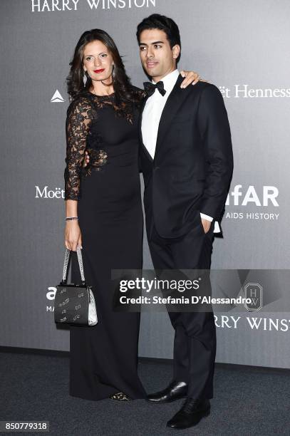 Veronica Berti and Amos Bocelli walk the red carpet of amfAR Gala Milano on September 21, 2017 in Milan, Italy.