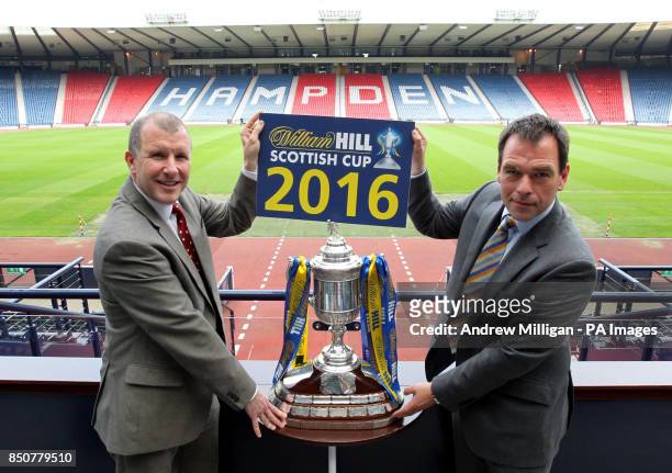 Scottish FA Chief Executive Stewart Regan with William Hill's Chef Marketing Officer Kristof Fahy after announcing William Hill's new two-year...