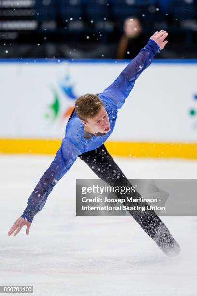 Alexey Erokhov of Russia competes in the Junior Men's Short Program during day one of the ISU Junior Grand Prix of Figure Skating at Minsk Arena on...