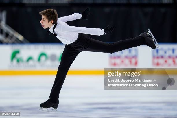 Alp Eren Ozkan of Turkey competes in the Junior Men's Short Program during day one of the ISU Junior Grand Prix of Figure Skating at Minsk Arena on...
