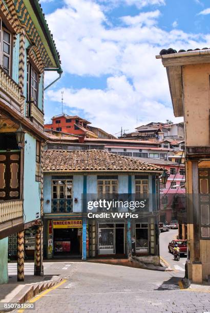 Colonial buildings and narrow streets in Zaruma city. ZarumA Ecuador.