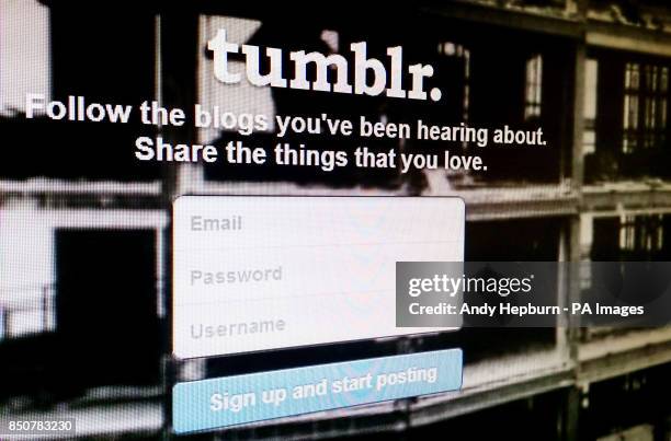 The Tumblr homepage displayed on a PC screen as US tech giant Yahoo is expected to unveil a deal worth more than a billion dollars to buy the...