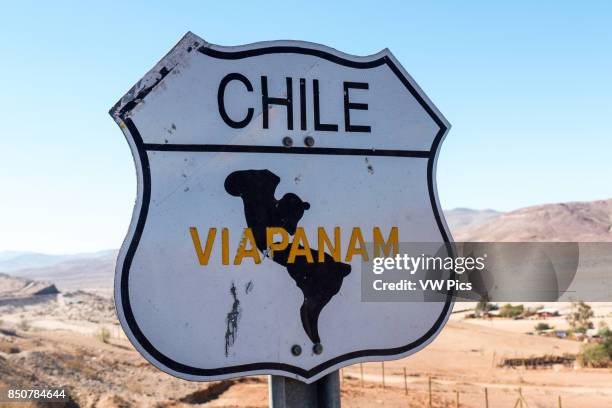 Sign with 'Via Panam', Panamerican Highway, Chile.