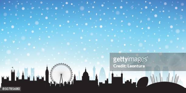 snowy london (all buildings are complete and moveable) - winter wonderland london stock illustrations