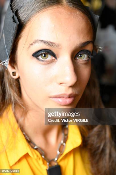 Model backstage at the Tommy Hilfiger Ready to Wear Spring/Summer 2018 fashion show during London Fashion Week September 2017 on September 19, 2017...