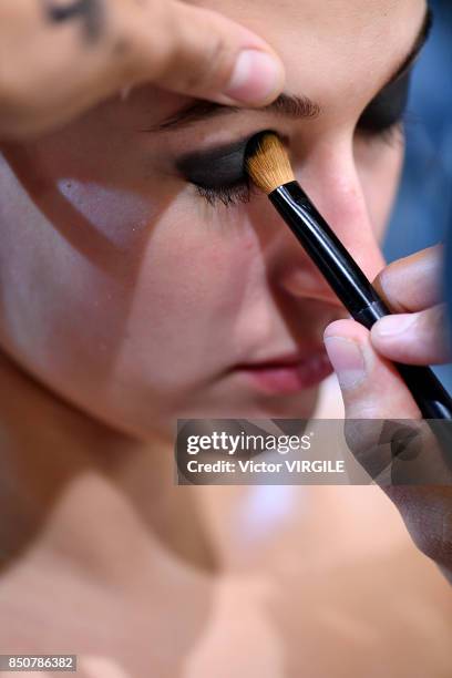 Model backstage at the Tommy Hilfiger Ready to Wear Spring/Summer 2018 fashion show during London Fashion Week September 2017 on September 19, 2017...